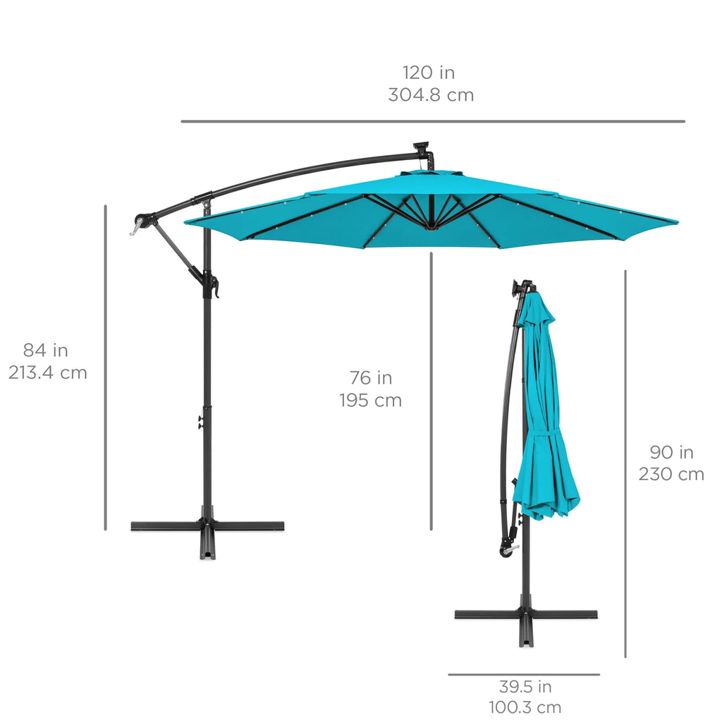 10ft Solar LED Offset Hanging Patio Umbrella I128211