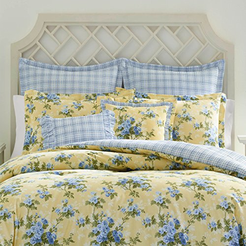 King Yellow Comforter Set with Euro Shams and Throw Pillows, Dark Blue King Sheets, 4 Pieces R7435