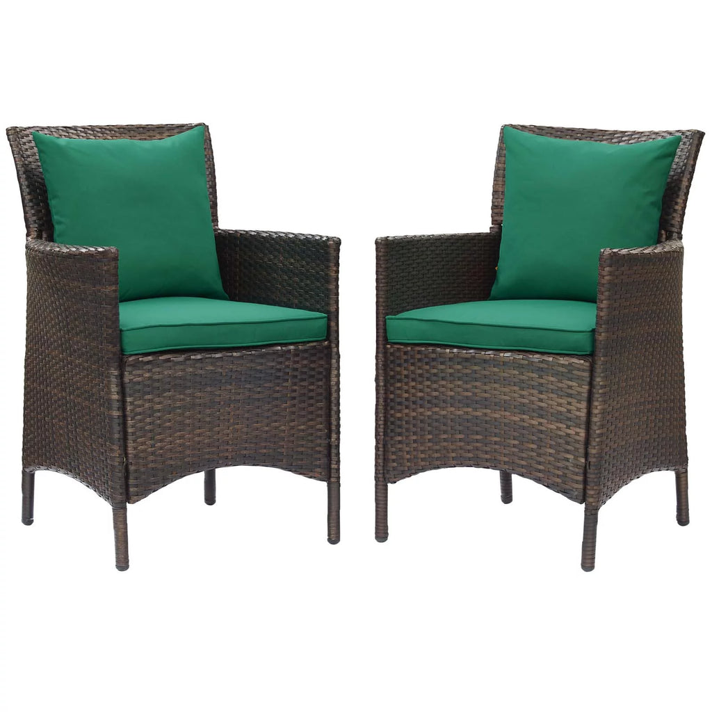 Set of 2 Brown Green Rattan Wicker Dining Chair W641