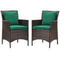 Set of 2 Brown Green Rattan Wicker Dining Chair W641