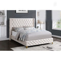 King Platform Bed Cream Velvet Upholstered H667