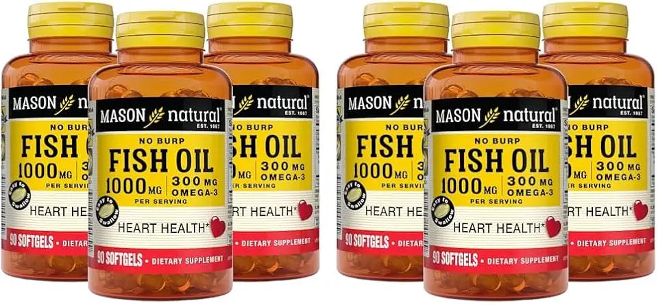No Burp Fish Oil 1000 mg Omega-3 90 Softgels Pack of 6 E98383