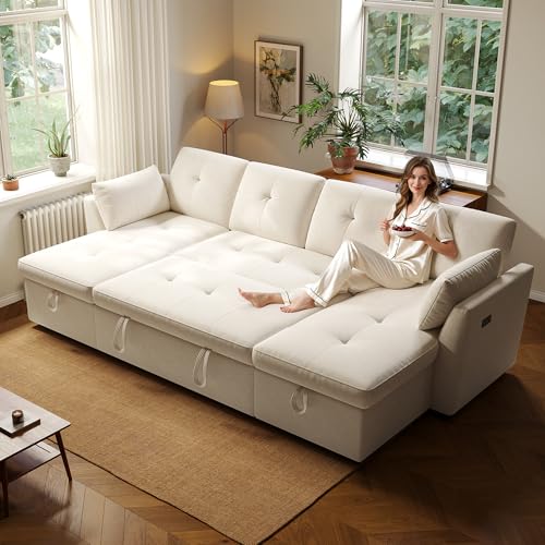 3 in 1 Convertible Velvet Sleeper Sofa Bed H273609