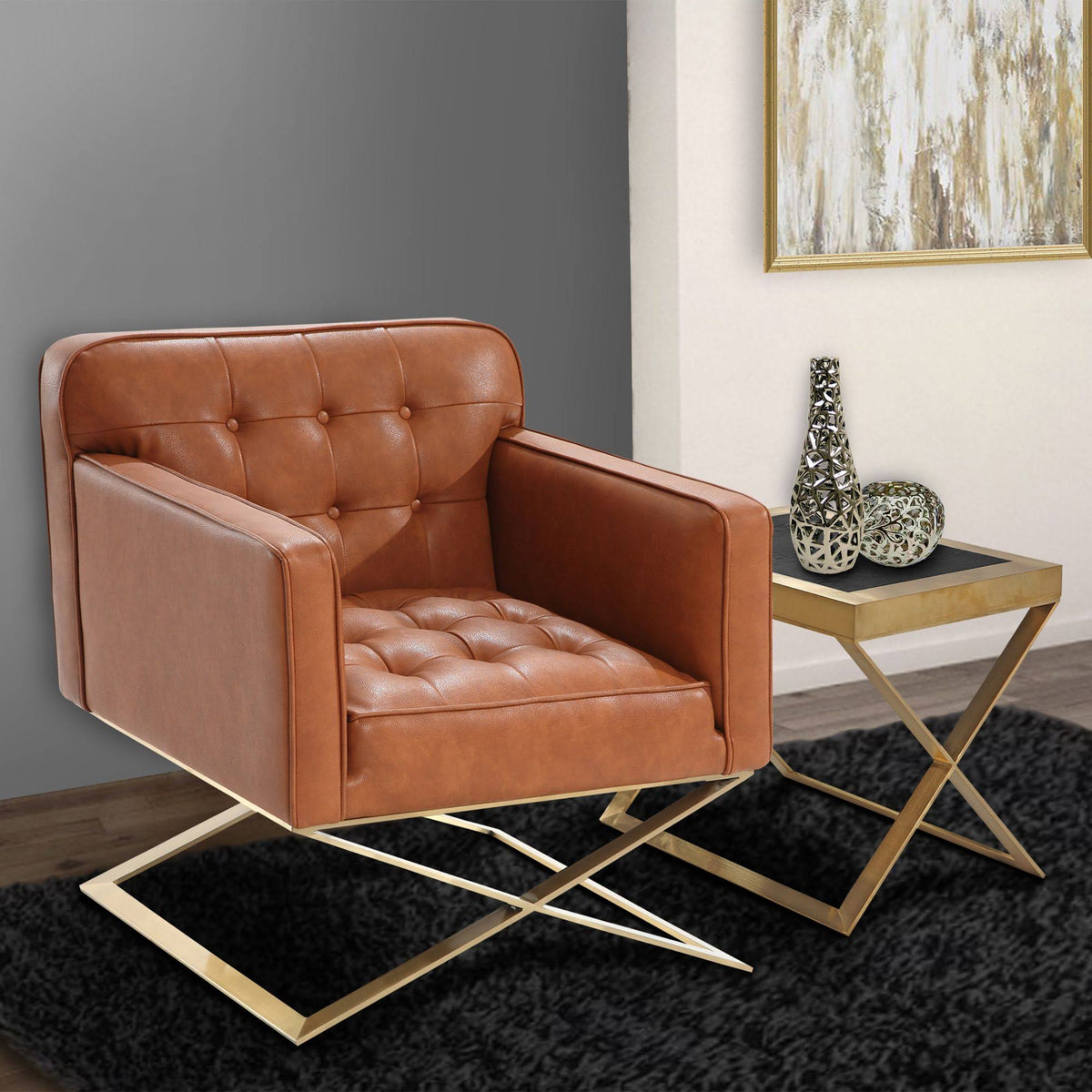 Brown and Gold Finish Modern Chair R63007