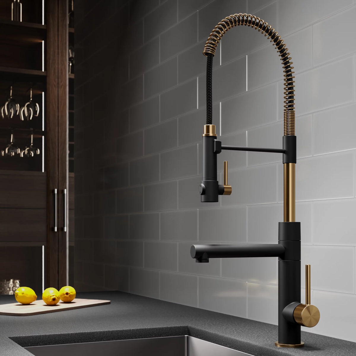 Brushed Gold Matte Black Pre-Rinse Kitchen Faucet F5116