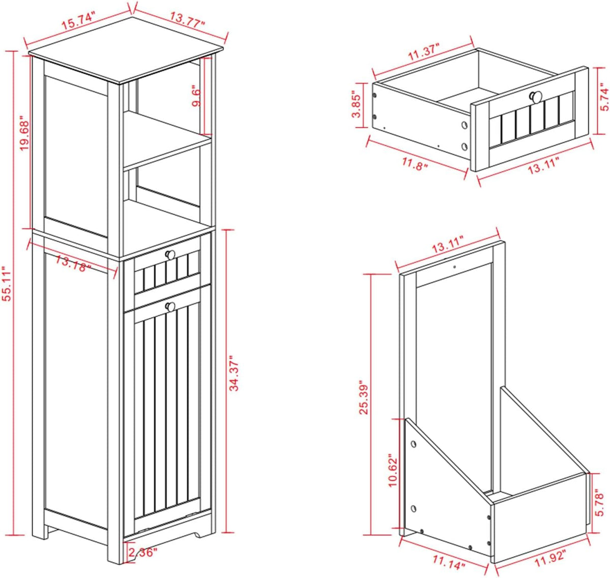 Compact Laundry Sorter Cabinet with Tilt-Out Basket Drawer White S82075