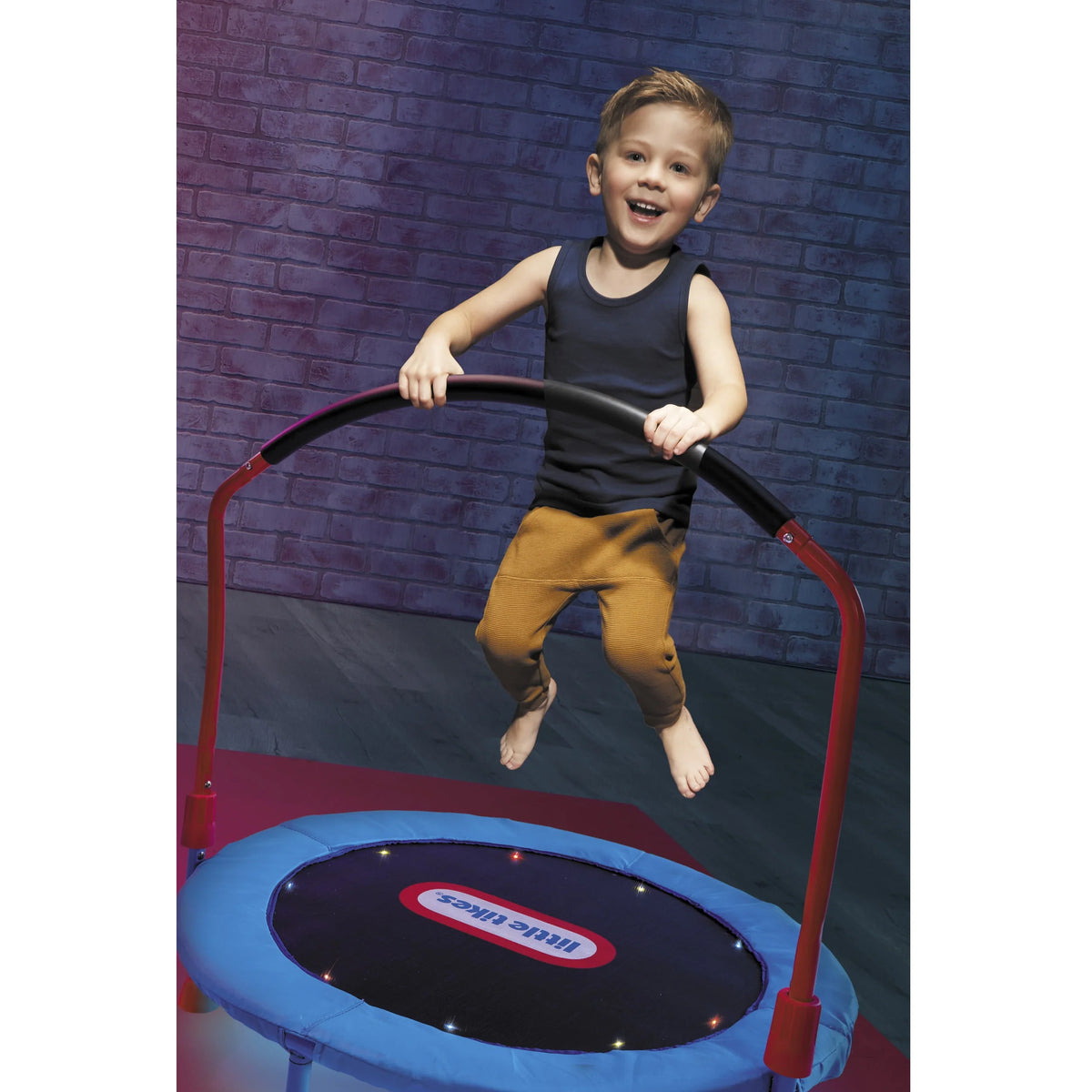 3' Kids Trampoline with LED Lights and Folding Padded Handle, Blue and Red F33613