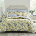 King Yellow Comforter Set with Euro Shams and Throw Pillows, Dark Blue King Sheets, 4 Pieces R7435