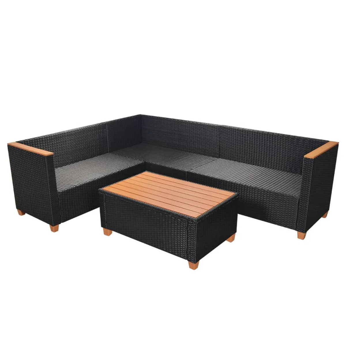4 Piece Patio Lounge Set with White Cushions Black Poly Rattan 2-Seater Sofas with Corner Sofa and Coffee Table R84163