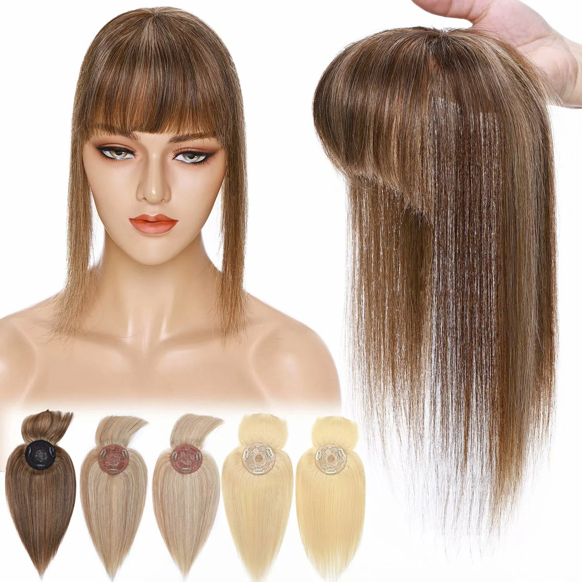 Clip In Human Remy Hair Topper Hairpiece With Bang Mono Base Q29100
