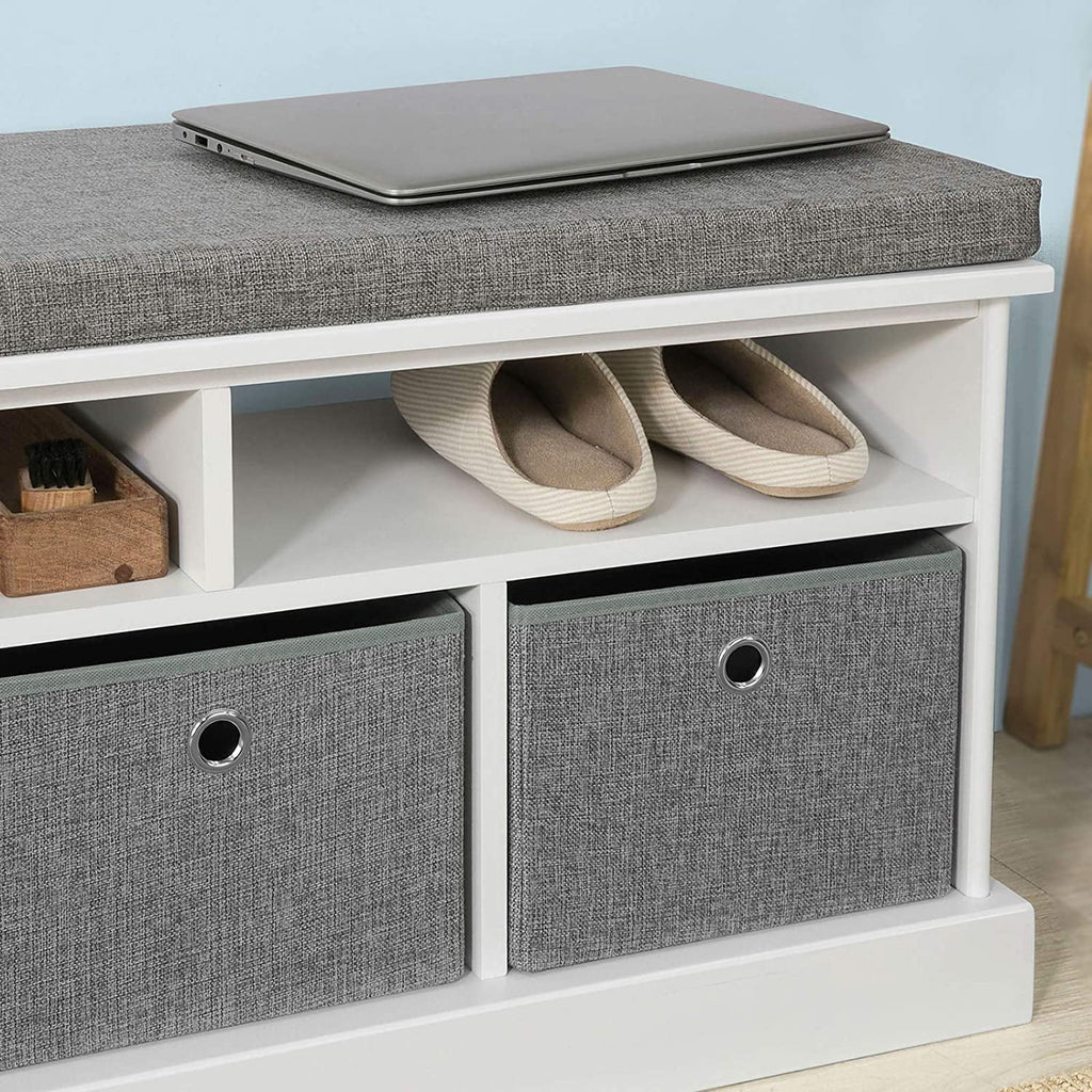 3 Baskets Storage Bench with Seat Cushion B5221