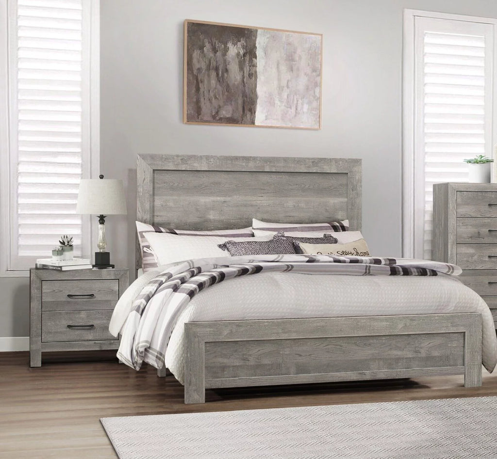 Gray Queen Size Bed and 2 Nightstands 3pc Set G279