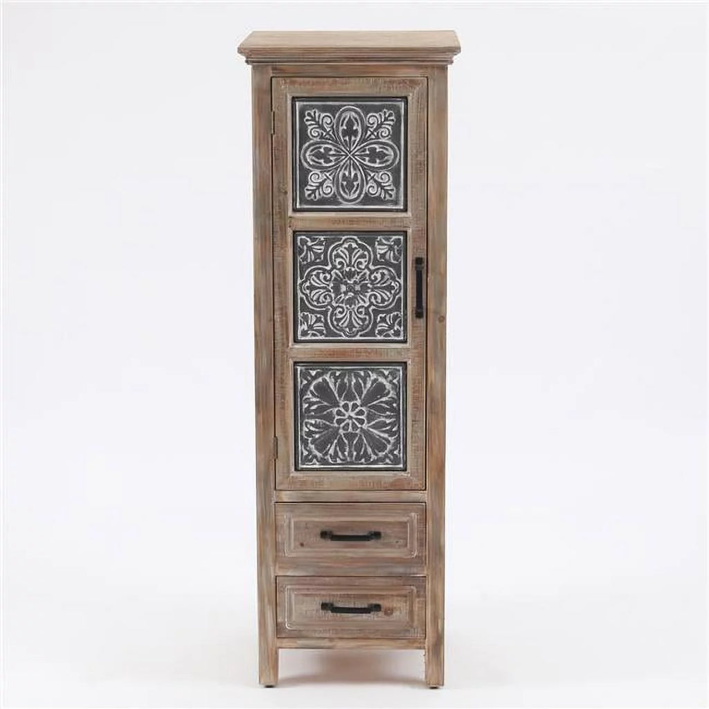 Black Metal and Brown Wood 2-Drawer 1-Door Storage Cabinet J30344