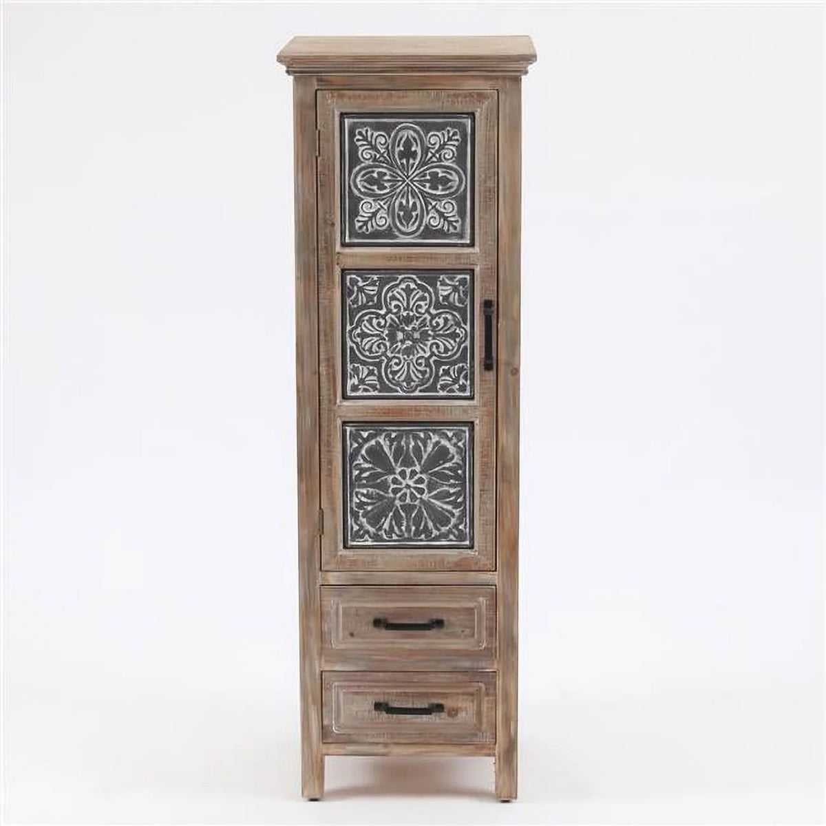 Black Metal and Brown Wood 2-Drawer 1-Door Storage Cabinet J30344