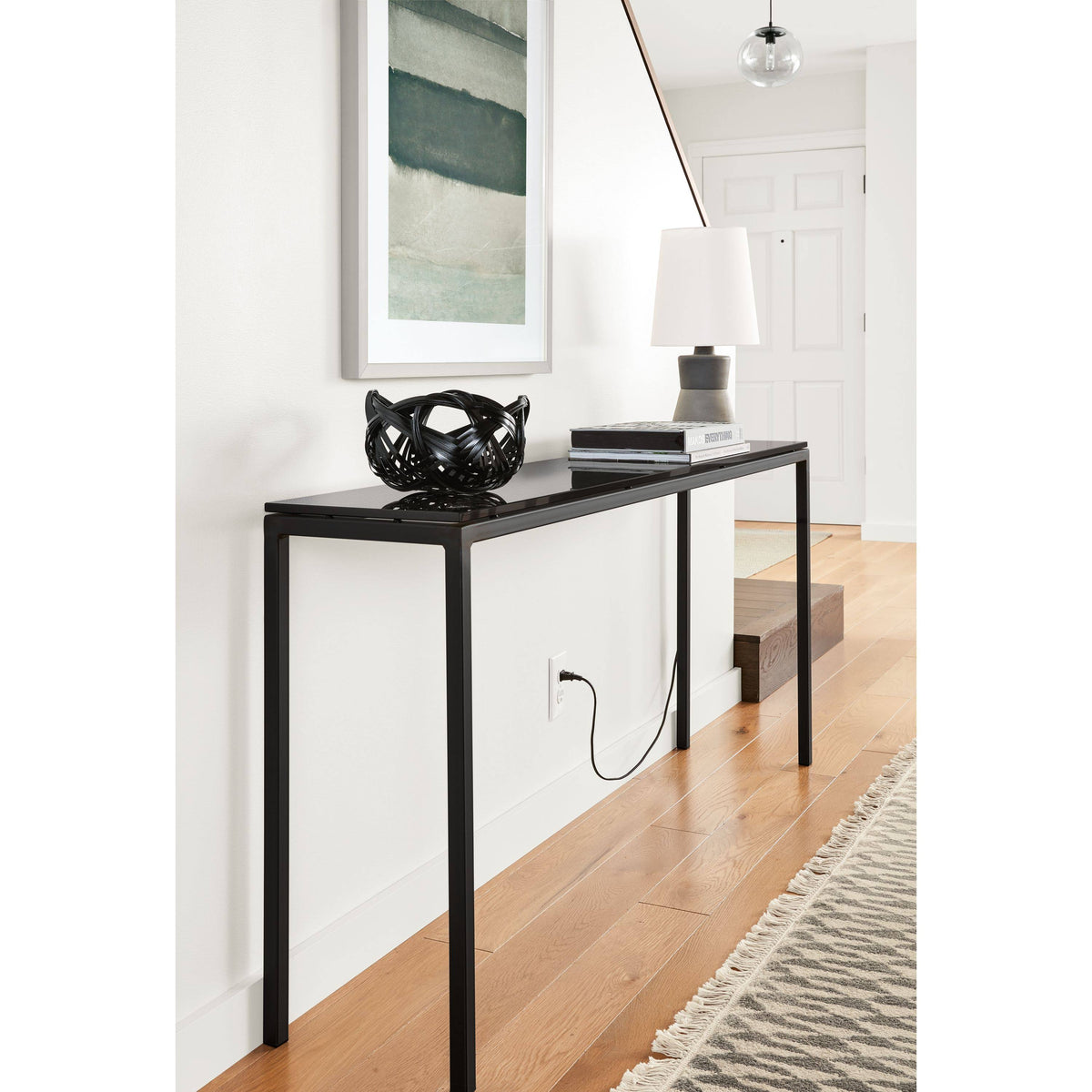 Maple Top Console Table with Natural Steel Base R95079
