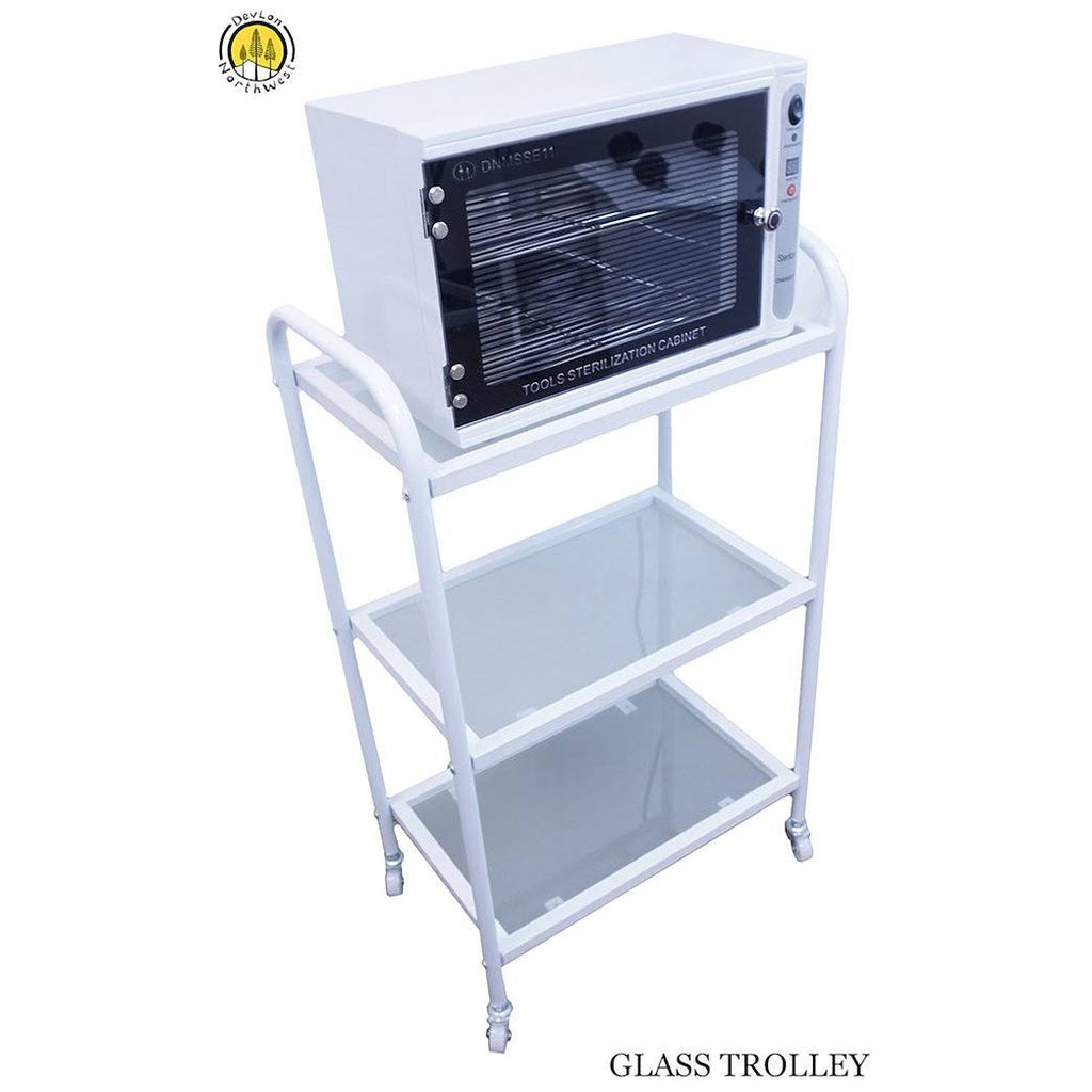 Rolling Trolley Cart 3 Glass Shelves White Salon Equipment B114103