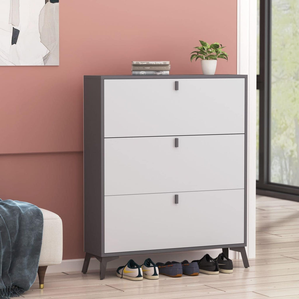 Light Grey Wood Shoe Storage Cabinet with 3 Compartments Z36393