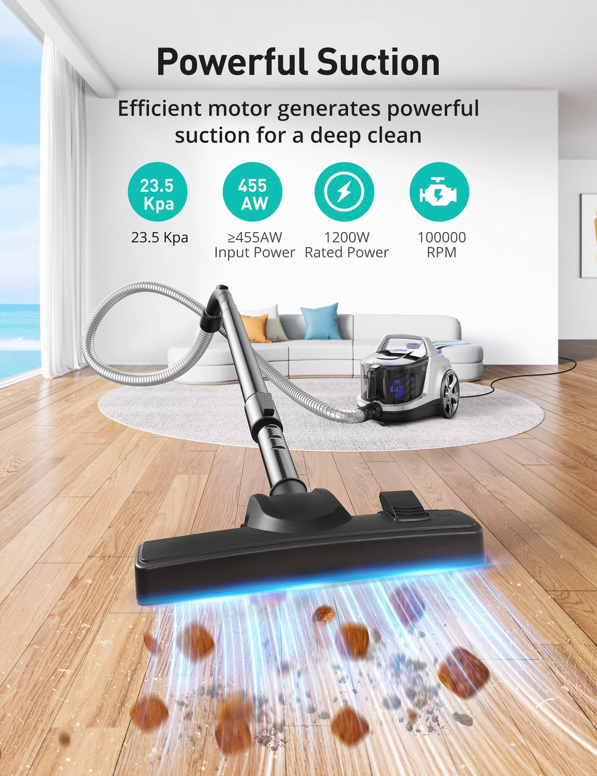 Bagless Canister Vacuum Cleaner with Double HEPA Filter, 1200W, 3.6QT W998