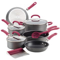 11 Piece Nonstick Pots and Pans Set, Burgundy Handles S343