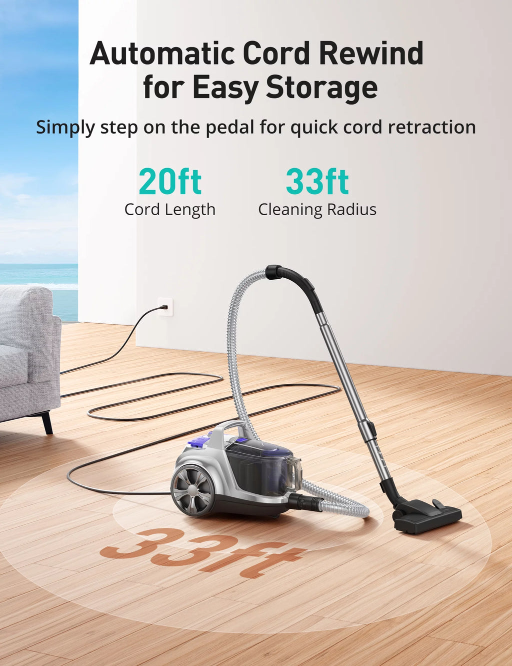 Bagless Canister Vacuum Cleaner with Double HEPA Filter, 1200W, 3.6QT W998