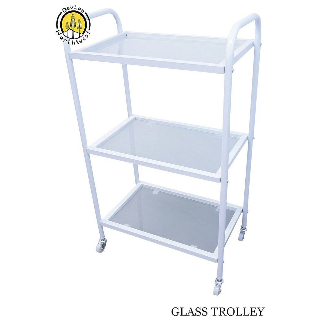 Rolling Trolley Cart 3 Glass Shelves White Salon Equipment B114103