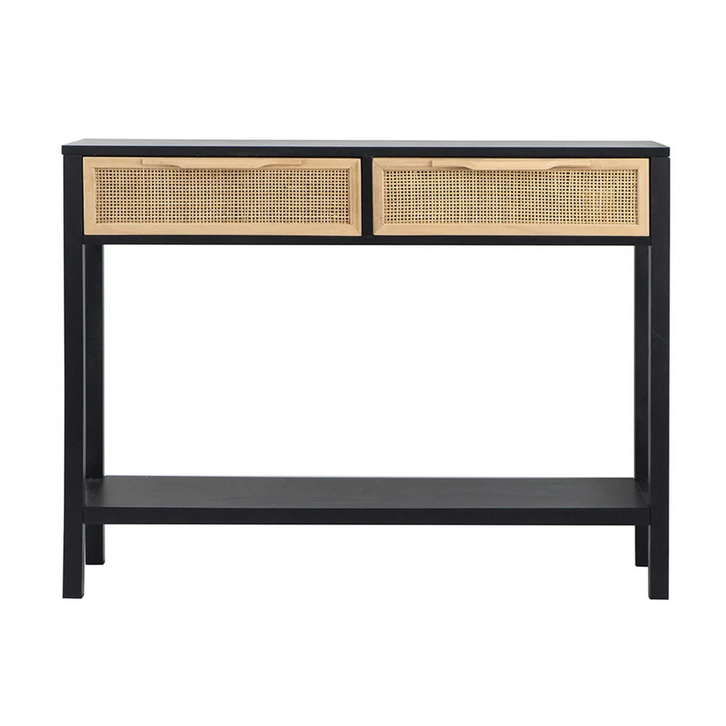 Black Finish Sofa Console Table with 2 Rattan Drawers H999362