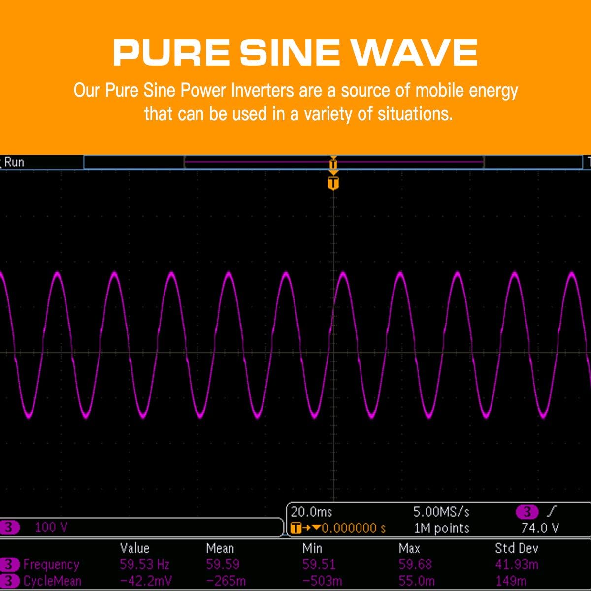 1000W Pure Sine Wave Inverter 12V to 110V with Dual AC Outlets & USB Ports U266155