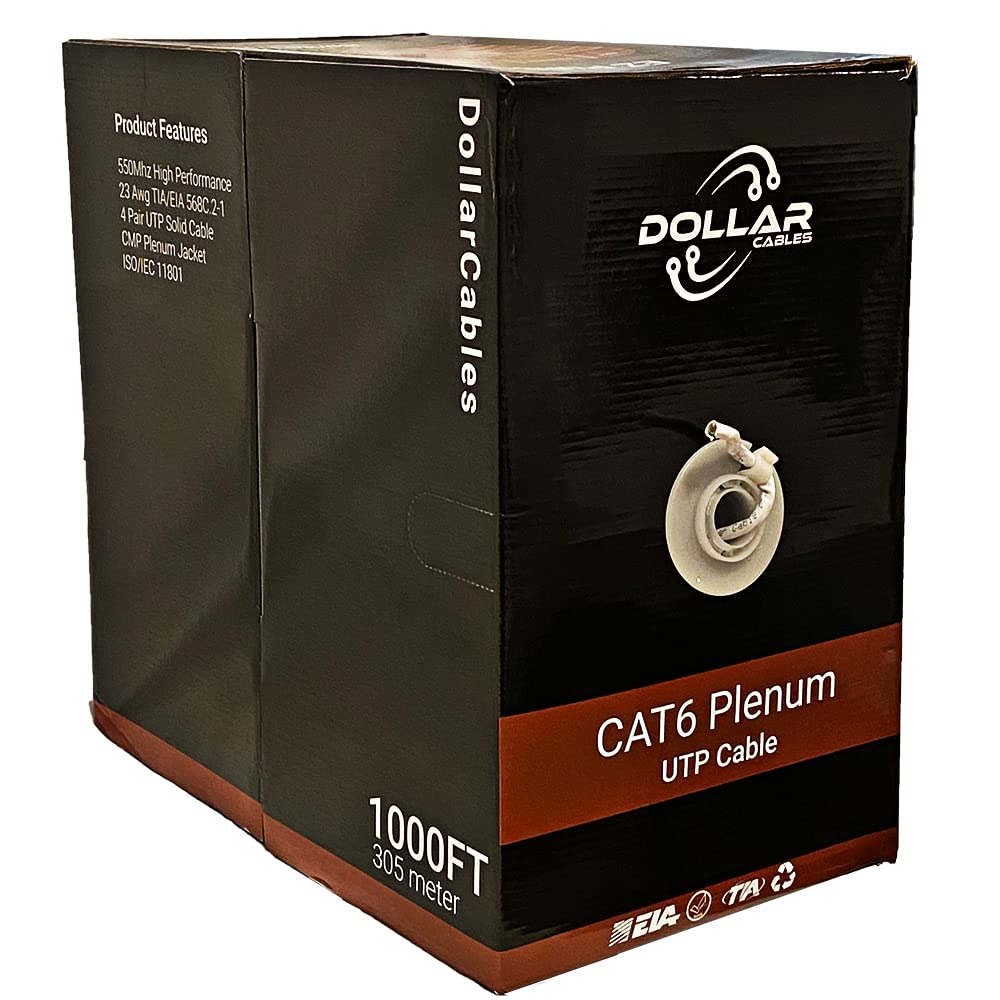 Cat6 Cable 1000ft Solid Conductors 23AWG 4Pair 550-MHz UTP Plenum CMP Rated White N3624