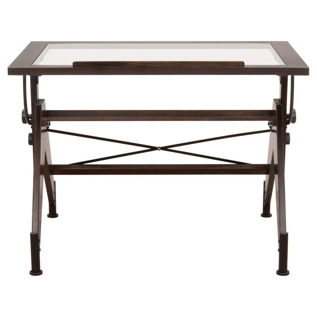 Dark Walnut/Black Glass Top Drafting Table A901649