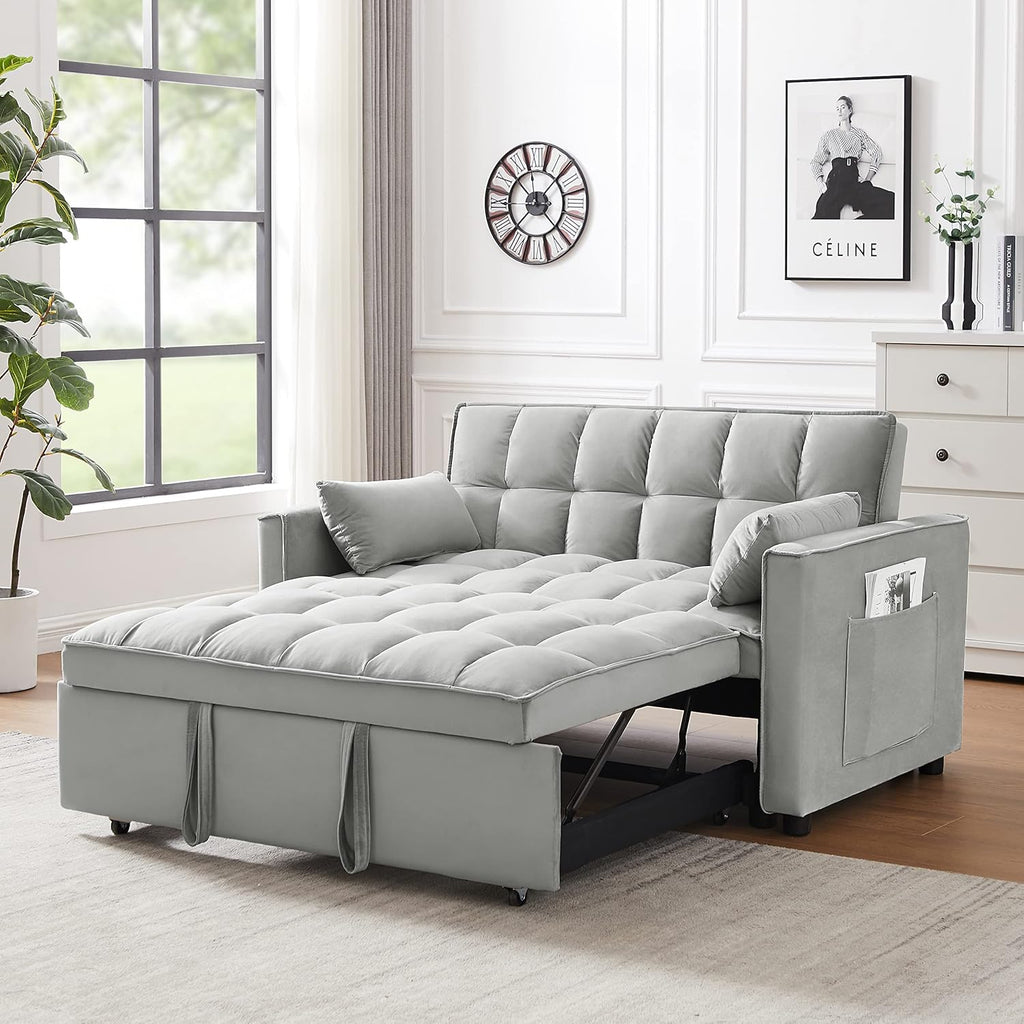 Gray Velvet Loveseat Sofa with Pullout Bed W343050