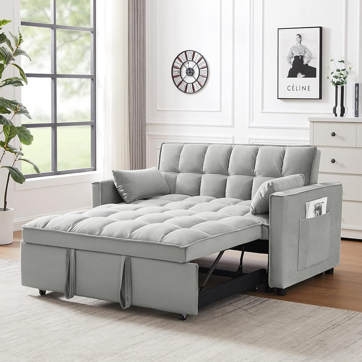 Gray Velvet Loveseat Sofa with Pullout Bed W343050