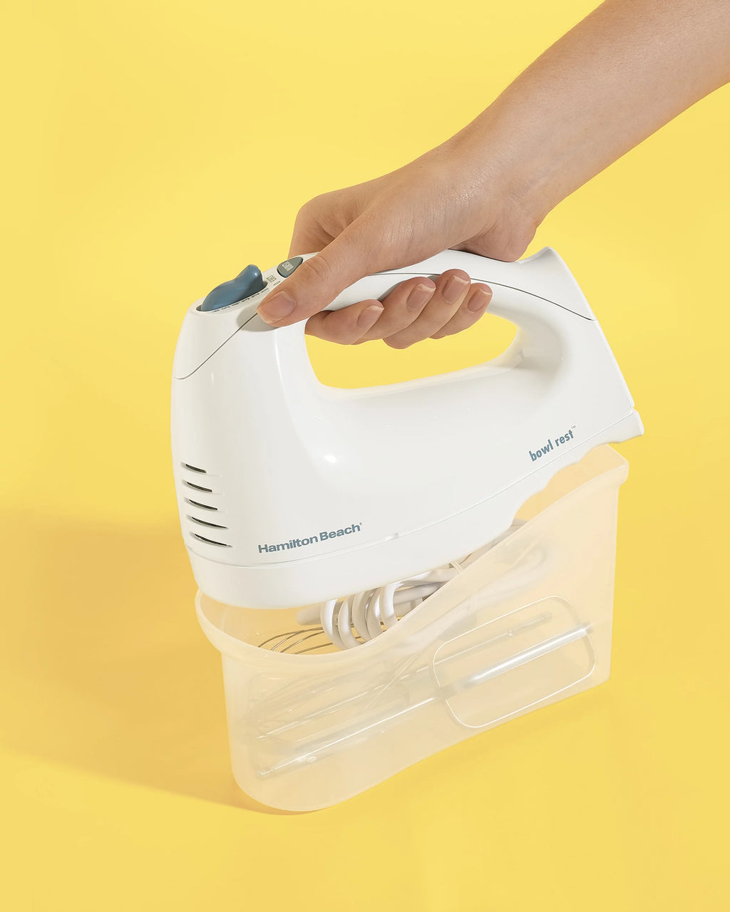 6 Speed Electric Hand Mixer with Whisk, Beaters, Snap-On Case, 250 Watts, White R856