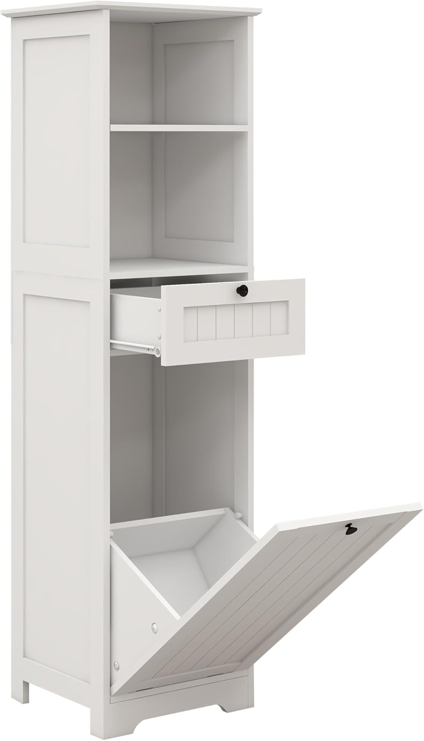 Compact Laundry Sorter Cabinet with Tilt-Out Basket Drawer White S82075