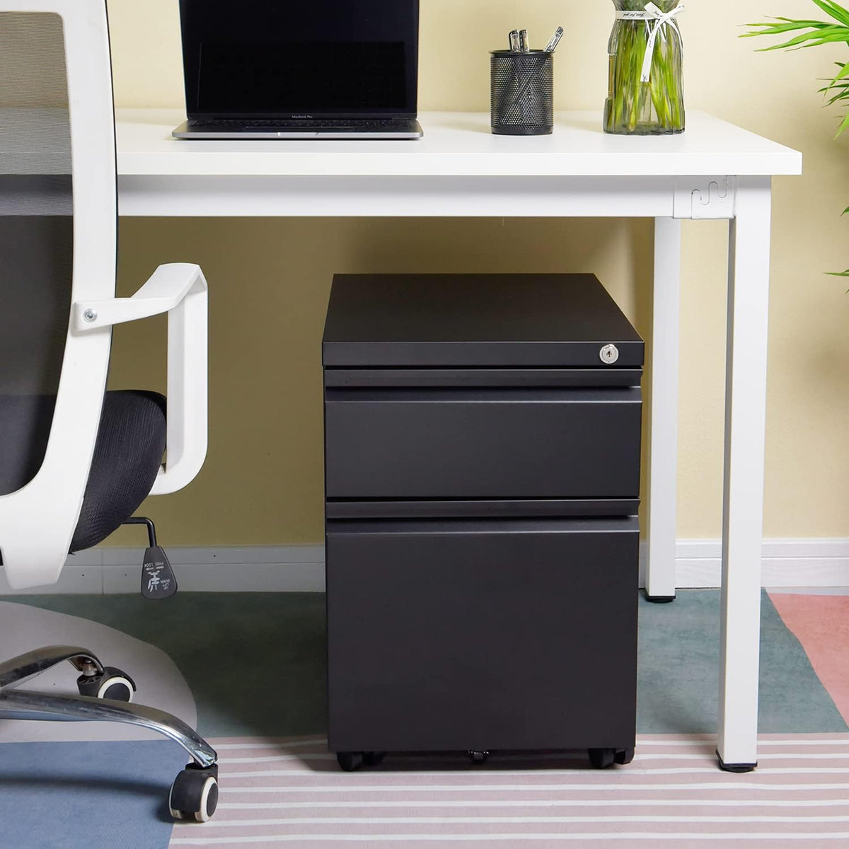 2 Drawer Black Mobile Locking File Cabinet Letter Legal Size S510220