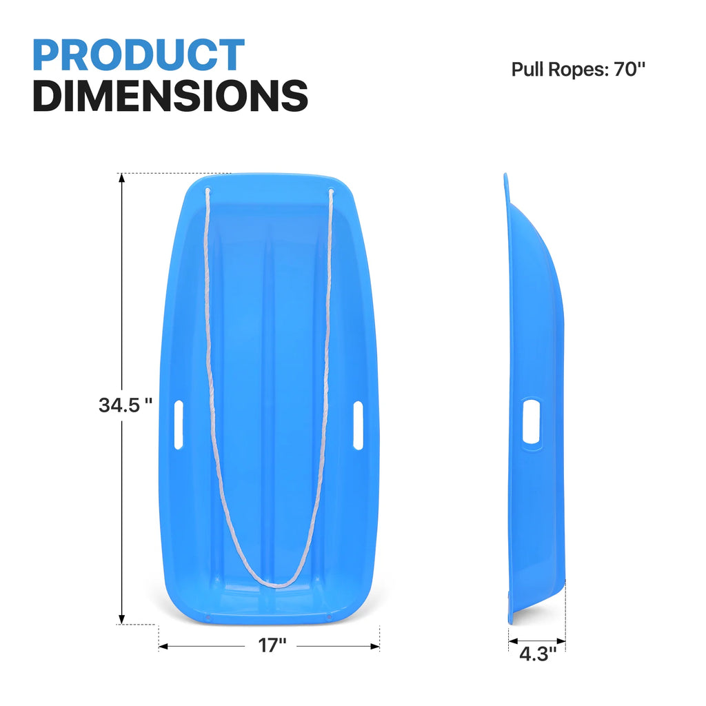 2 Pack 35" Plastic Snow Sleds with Pull Rope, 2 Handles U859417