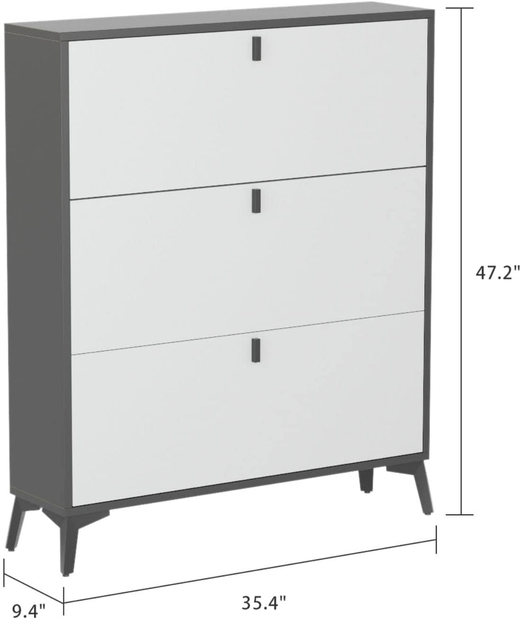 Light Grey Wood Shoe Storage Cabinet with 3 Compartments Z36393