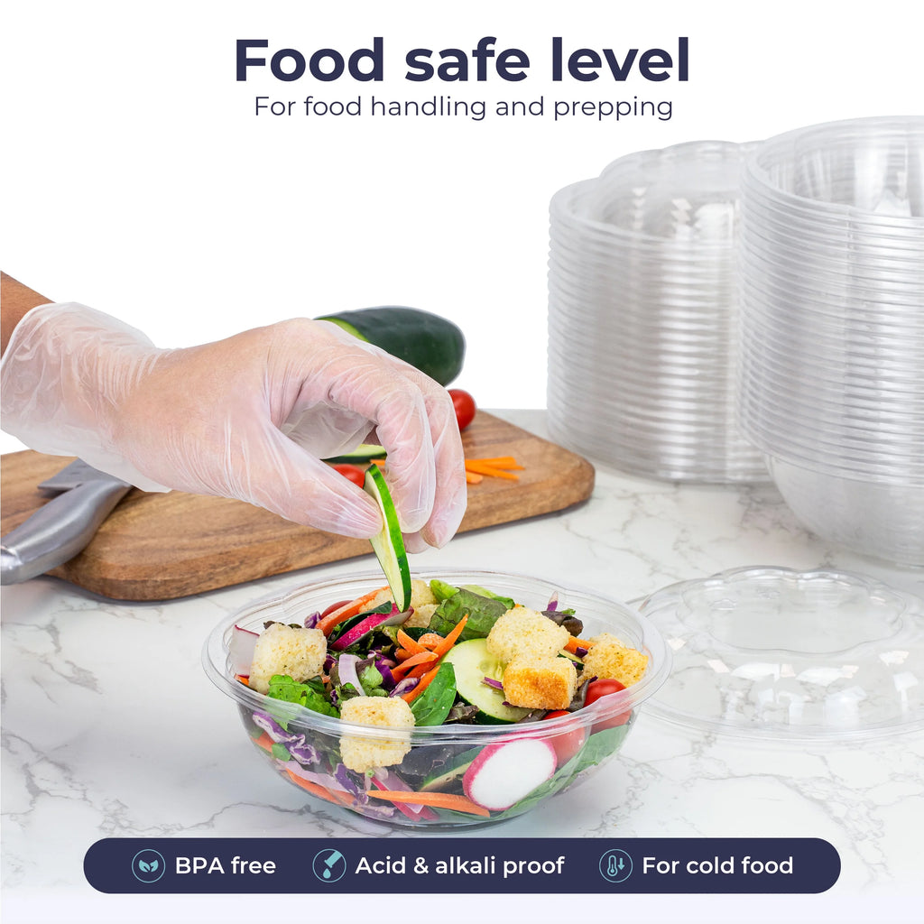 150 Pack 24 oz Clear Plastic Salad Bowls with Airtight Lids L97527