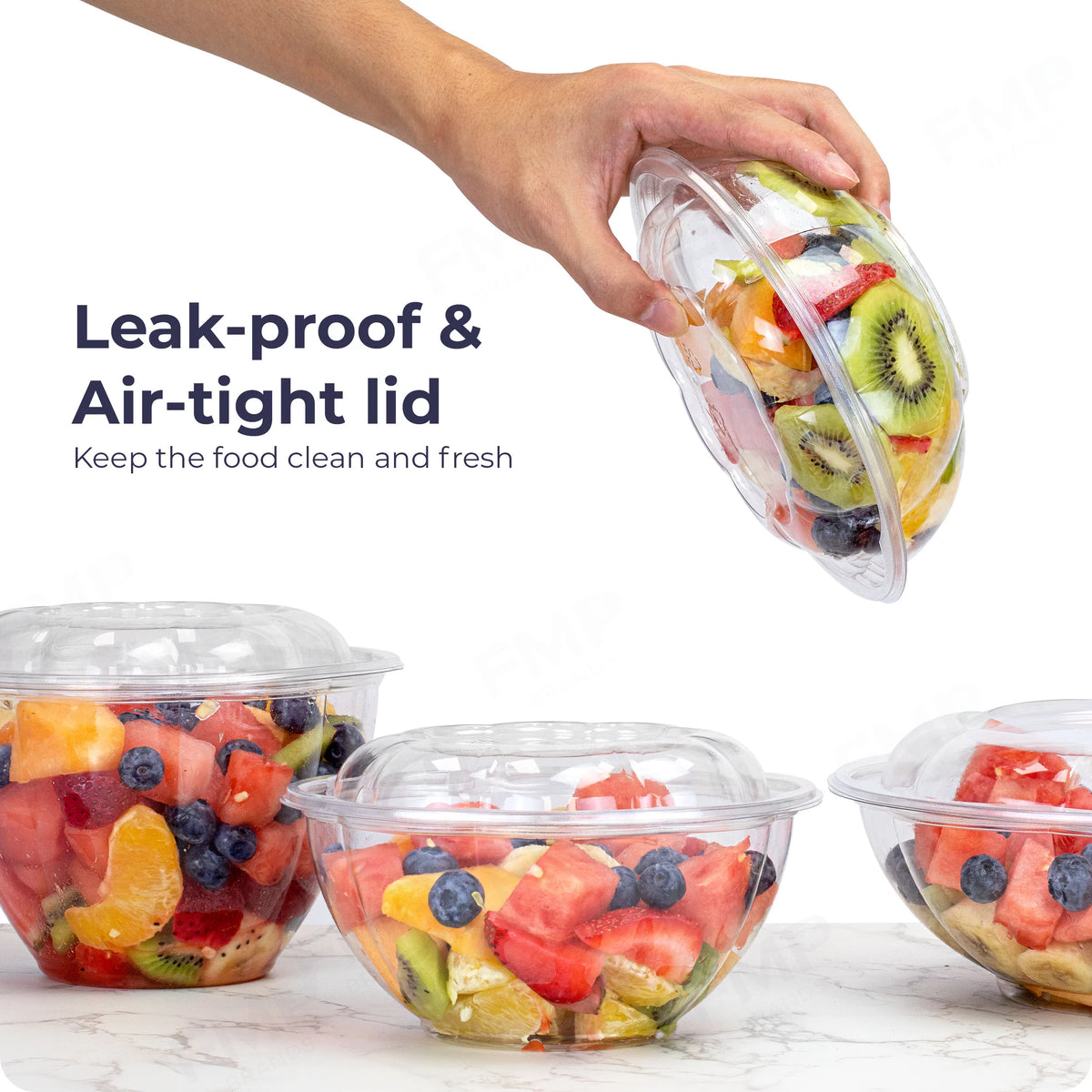 150 Pack 24 oz Clear Plastic Salad Bowls with Airtight Lids L97527
