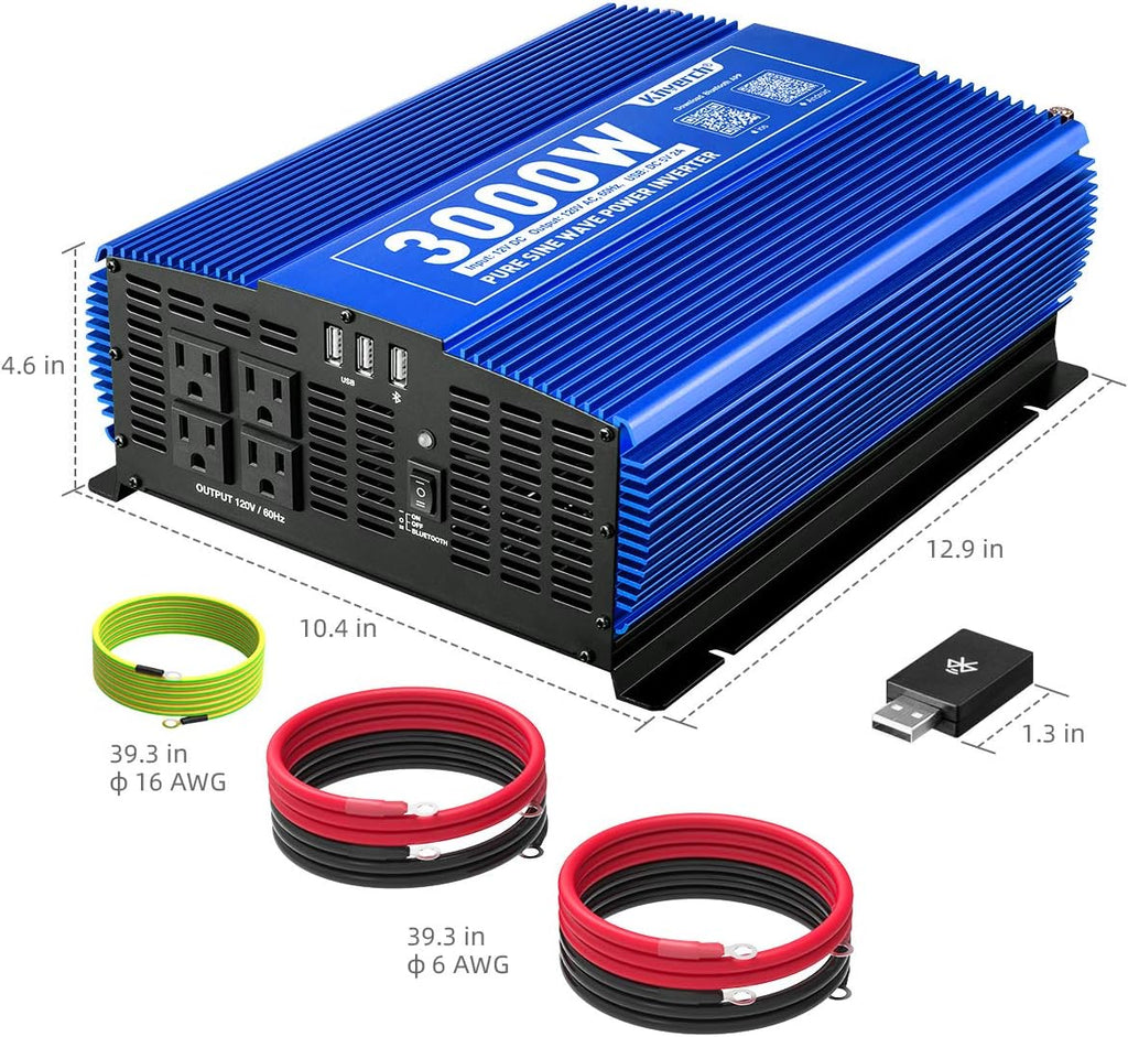 1000W Pure Sine Wave Inverter 12V to 110V with Dual AC Outlets & USB Ports U266155