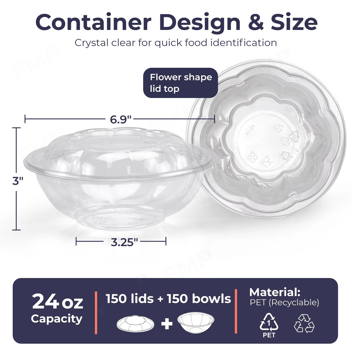 150 Pack 24 oz Clear Plastic Salad Bowls with Airtight Lids L97527