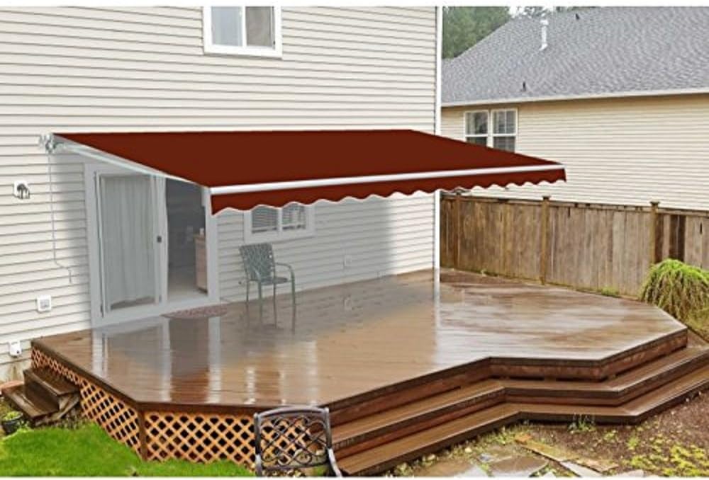 Retractable 13x10 Feet Motorized White Frame Patio Awning with Polyester Canopy S4834