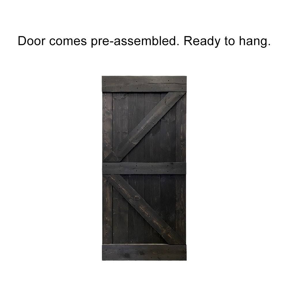 Charcoal Black Stained Wood Interior Sliding Barn Door with Hardware Kit J874