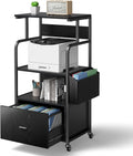 3 Tier Printer Stand with Drawer, Canvas Bag, Metal Hook, Lockable Casters J54212