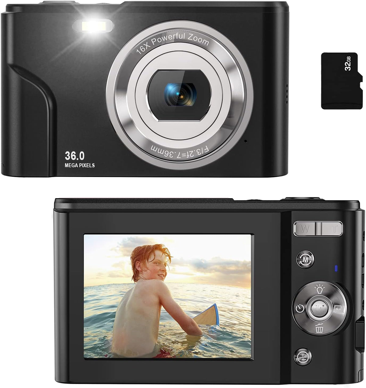 Light Blue 36MP Full HD 1080P Rechargeable Kids Camera with 32GB SD Card D3195