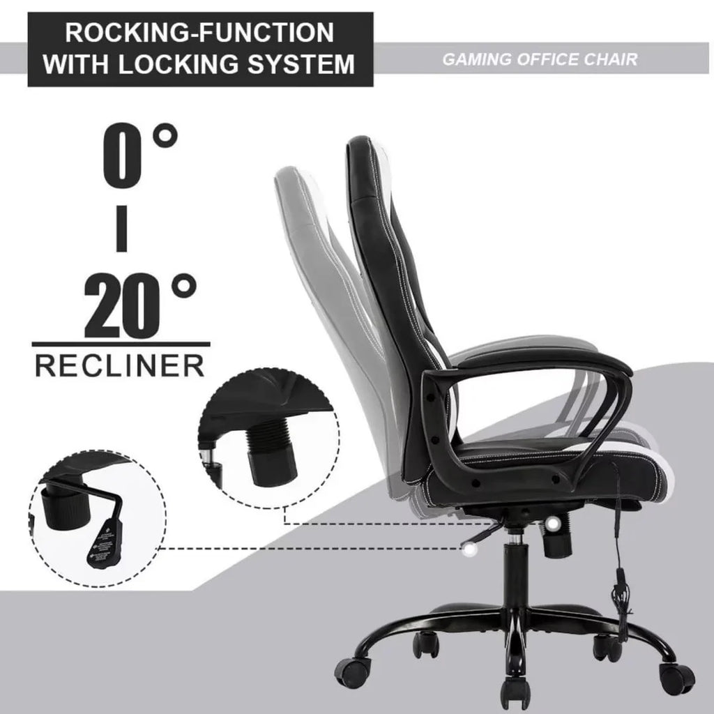 Black Adjustable PU Leather Massage Gaming Chair H34800