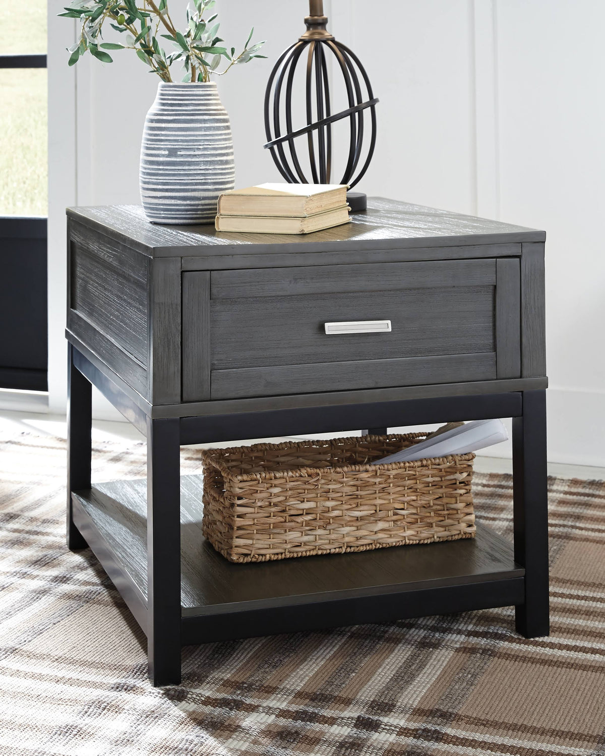 Gray Black Rectangular End Table Z5069