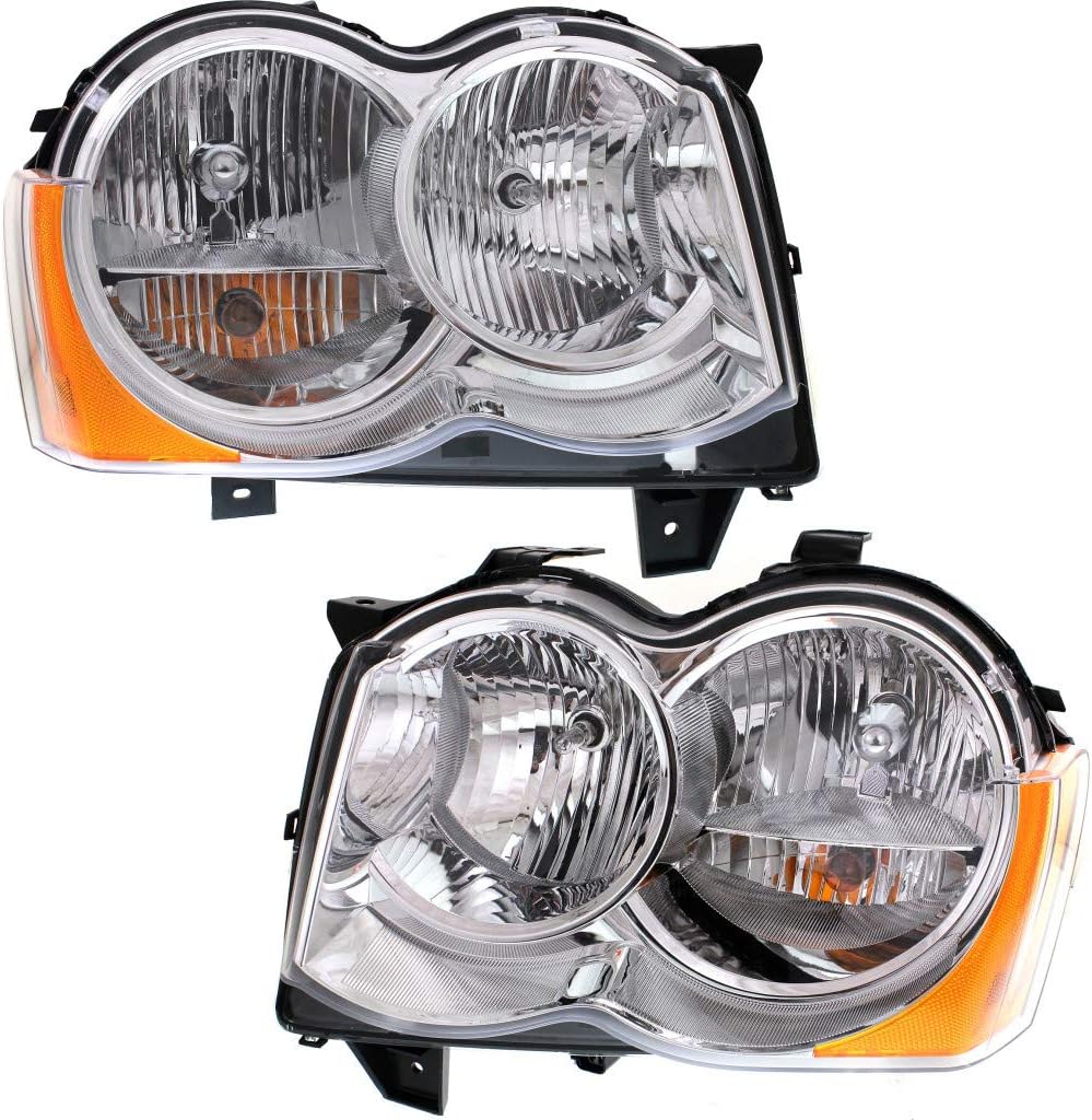 Headlight Assembly for Jeep Grand Cherokee 2008 2009 2010 Driver and Passenger Side Pair Halogen P694