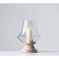 Large Whitewashed Mango Wood Handblown Glass Hurricane N73179