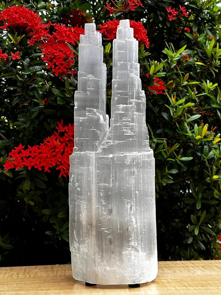 Natural White Healing Crystal Twin Tower Lamp T5316