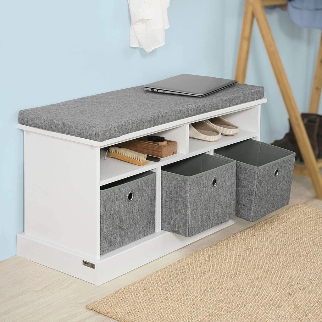 3 Baskets Storage Bench with Seat Cushion B5221
